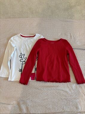 Cat & Jack Red Ribbed Long Sleeve Shirt and Reindeer Cat long sleeve shirt